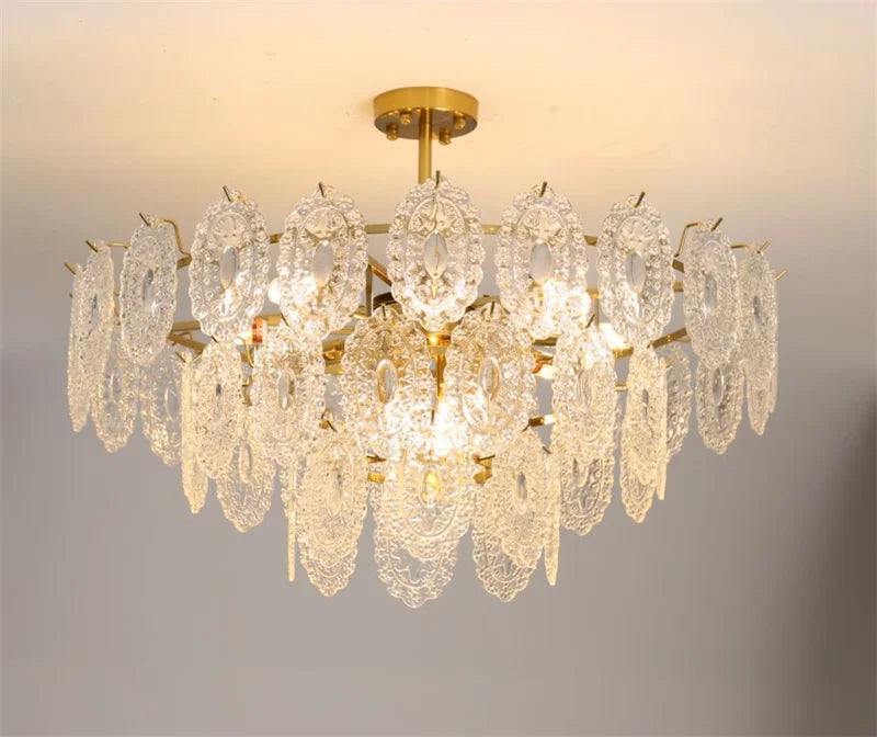 Lustre — Rond en cristal doré design moderne à LED