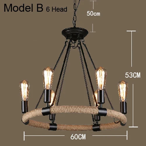 Lustre Vintage Augustine Brume en Corde de Chanvre et Métal — Tête modèle B 6