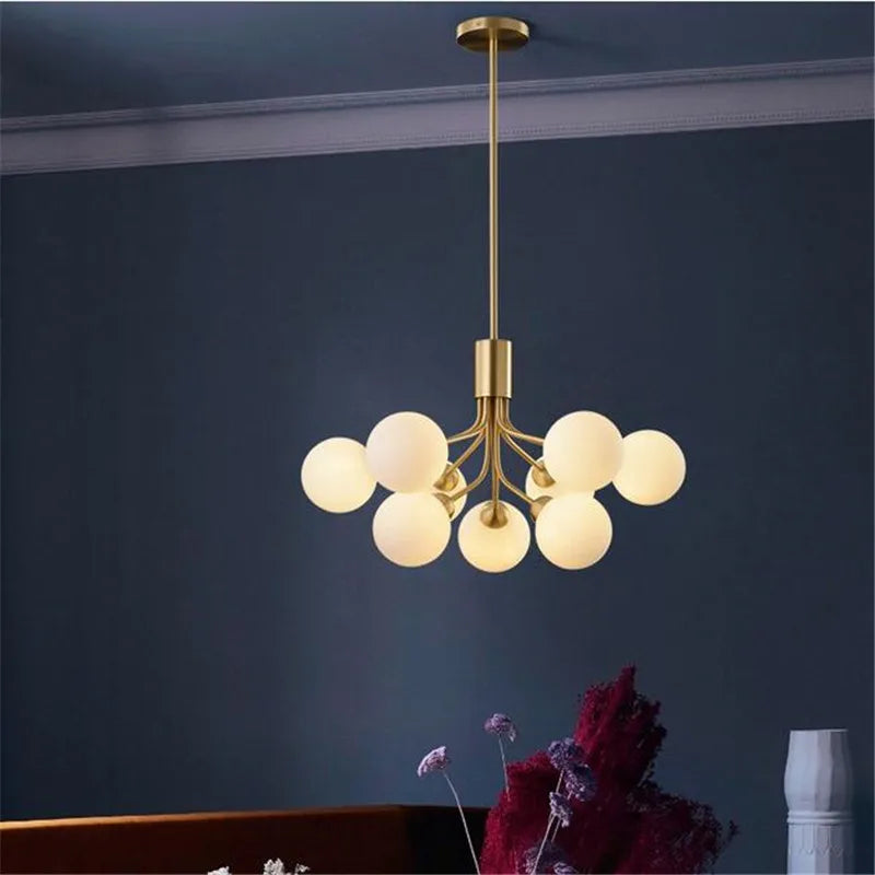Lustre — Boule de verre nordique LED or luxe chambre cuisine lampe magique haricot Apiales lustres pour salle à manger café éclairage