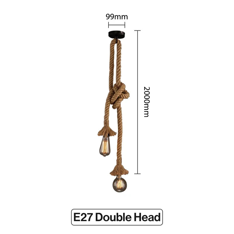 Suspension Industrielle Valentine Brume en Corde de Chanvre — E27 Double Tête 2M
