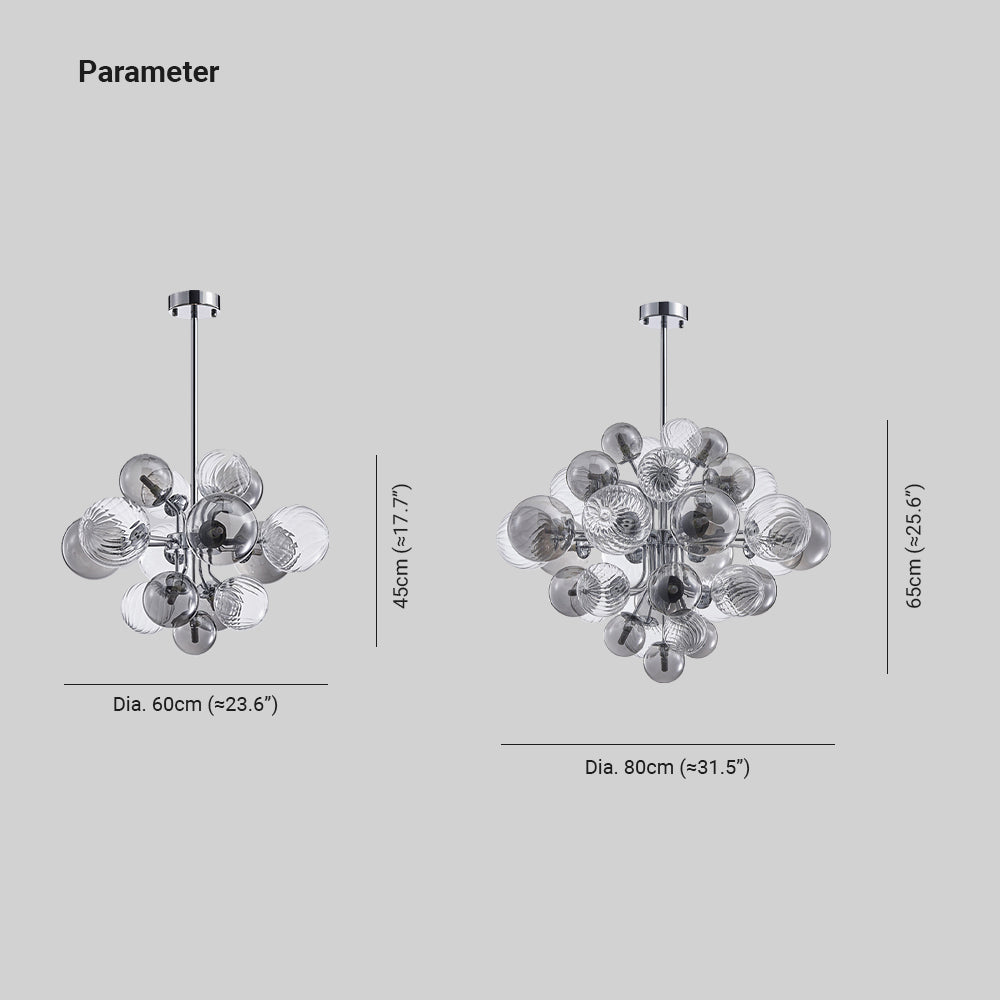 Valentina Lustre Moderne Bulle Grappe Argent Verre Métal Salon - Neutralighting