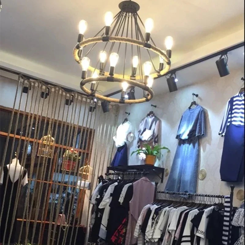 Suspension Industrielle Thaïs Brume en Corde de Chanvre