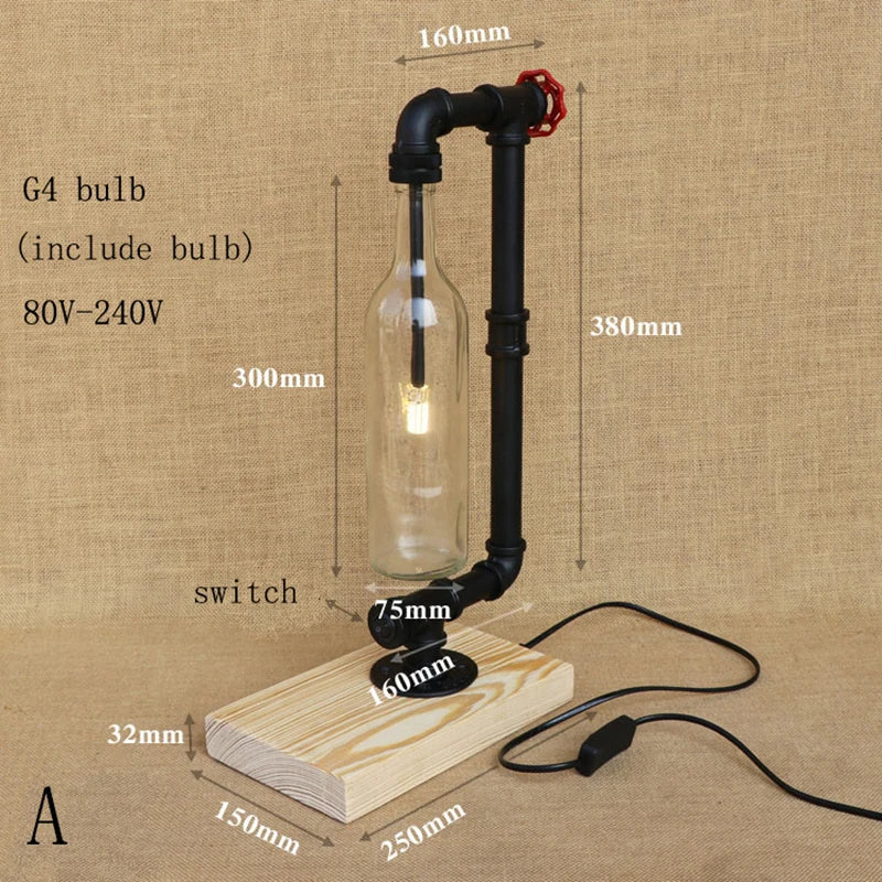 lampe de bureau vintage industrielle avec abat-jour en bouteille