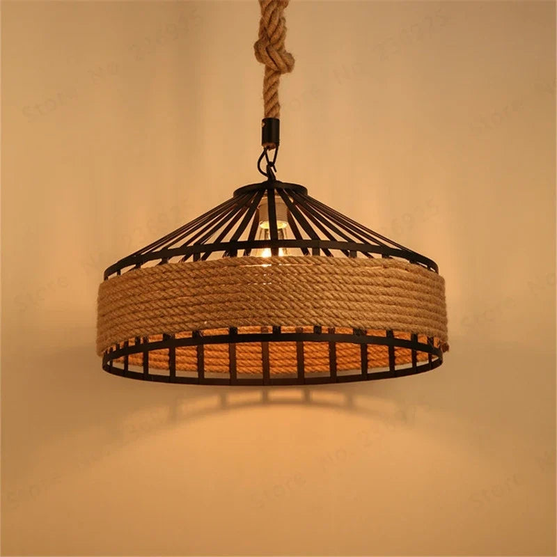 Suspension Vintage Romane Brume en Corde de Chanvre et Métal