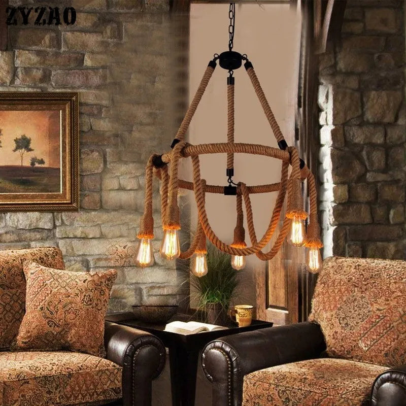 Suspension Industrielle Lucien Brume en Corde de Chanvre