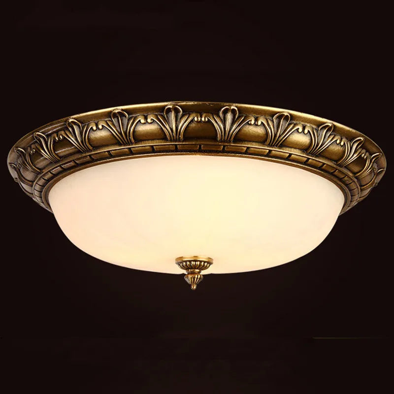 Abat-jour — En cuivre abat-jour rond en verre vintage