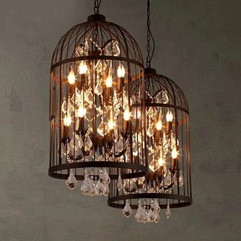 Lustre — Vintage américain en fer cage à oiseaux rétro cristal