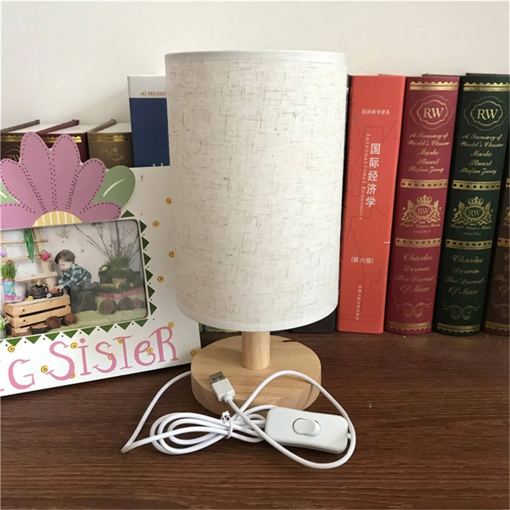 lampe de bureau led minimaliste moderne en tissu et bois usb