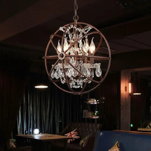 Lustre — Vintage industriel en fer et cristal
