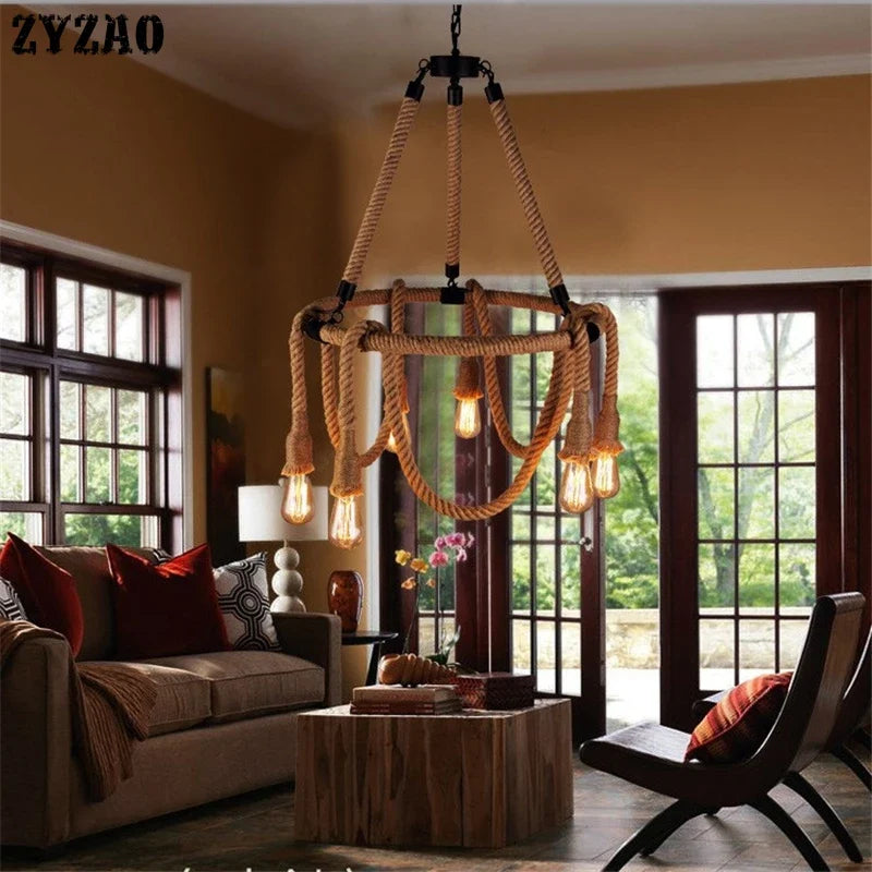 Suspension Industrielle Lucien Brume en Corde de Chanvre