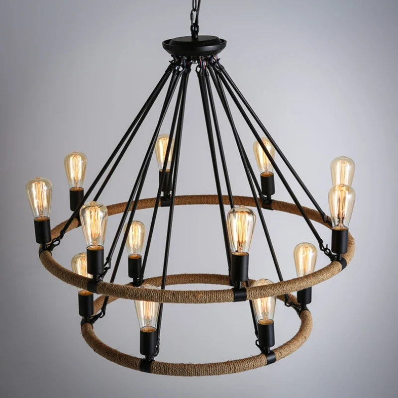 Suspension Industrielle Thaïs Brume en Corde de Chanvre