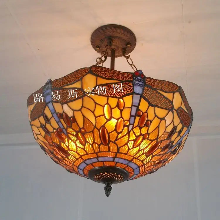 Lustre — Européen dragonfly tiffany lampes lumière antique nostalgie