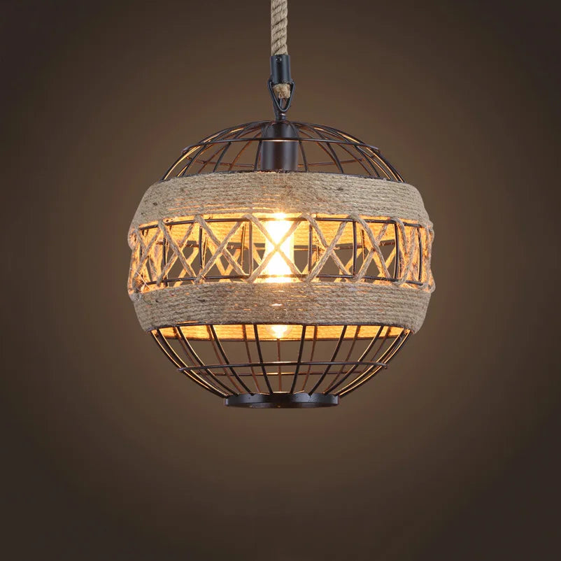 Lustre Vintage Oscar Rivage en Corde de Chanvre