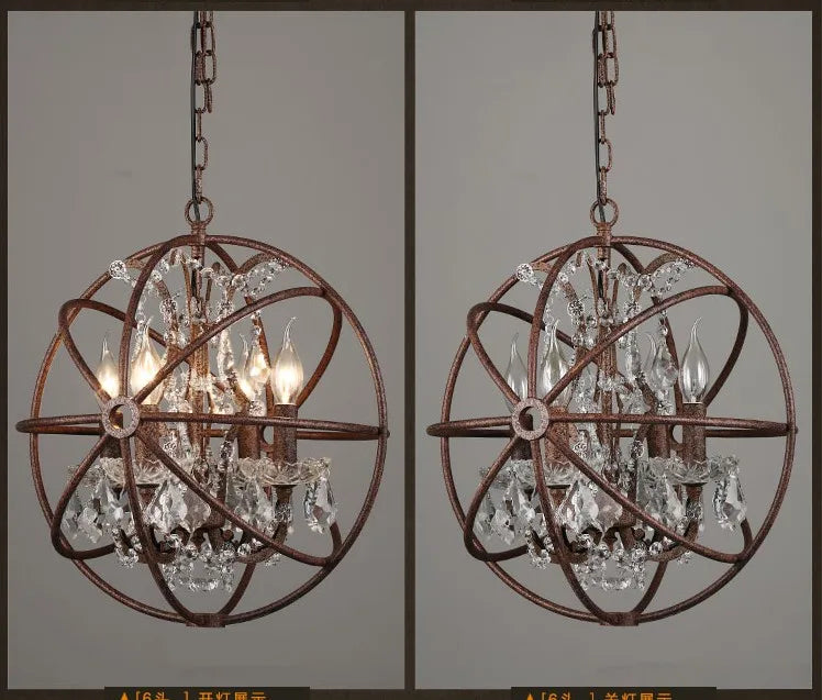 Lustre — Vintage industriel en fer et cristal