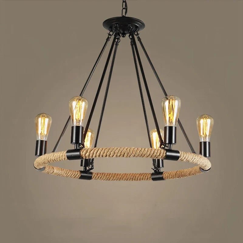Suspension Industrielle Thaïs Brume en Corde de Chanvre