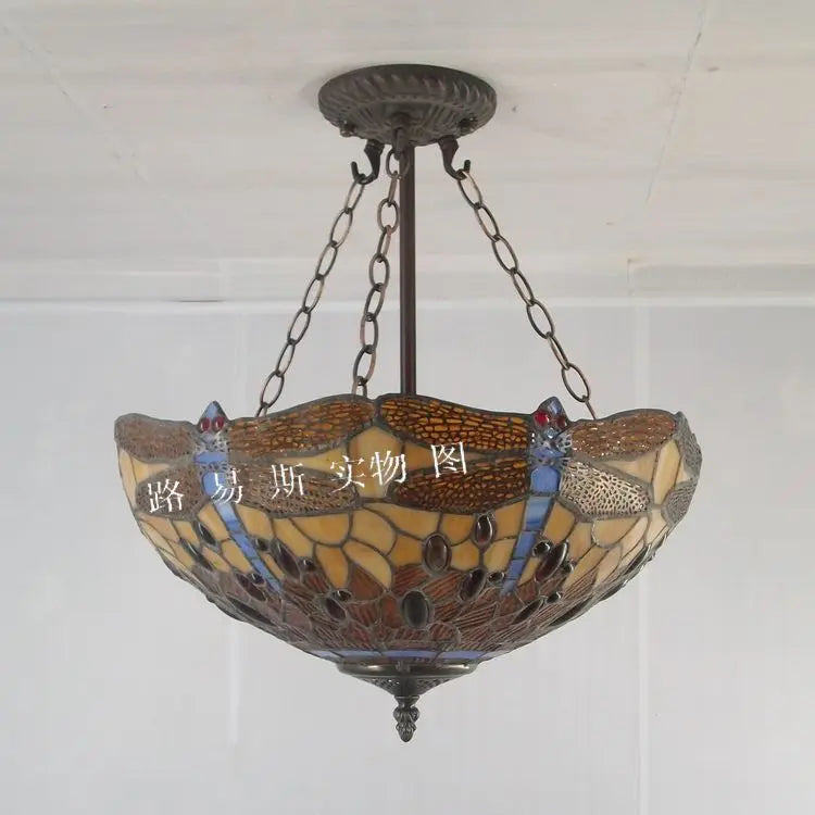 Lustre — Européen dragonfly tiffany lampes lumière antique nostalgie