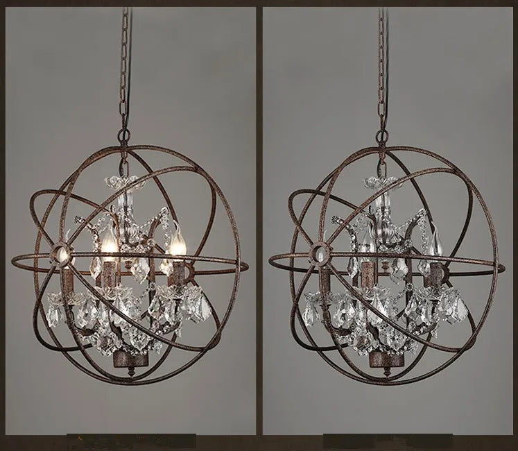 Lustre — Vintage industriel en fer et cristal