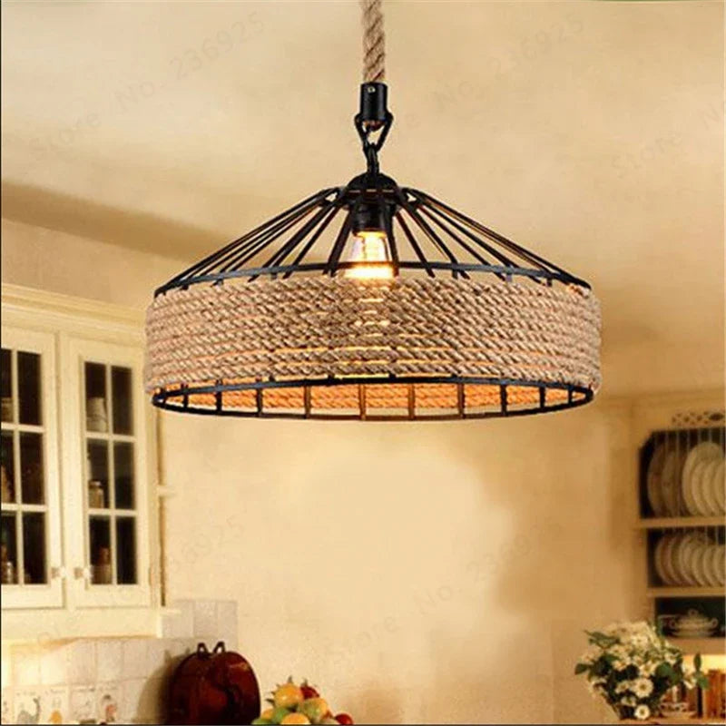 Suspension Vintage Romane Brume en Corde de Chanvre et Métal