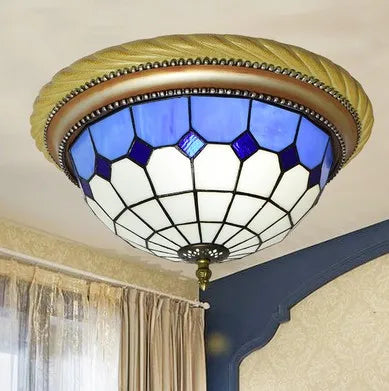 Plafonnier en vitrail style méditerranéen pour extérieur et intérieur Cléa Cime en Verre - Reflets Subtils & Décor Raffiné