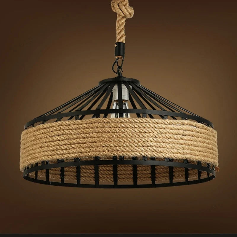 Suspension Vintage Romane Brume en Corde de Chanvre et Métal