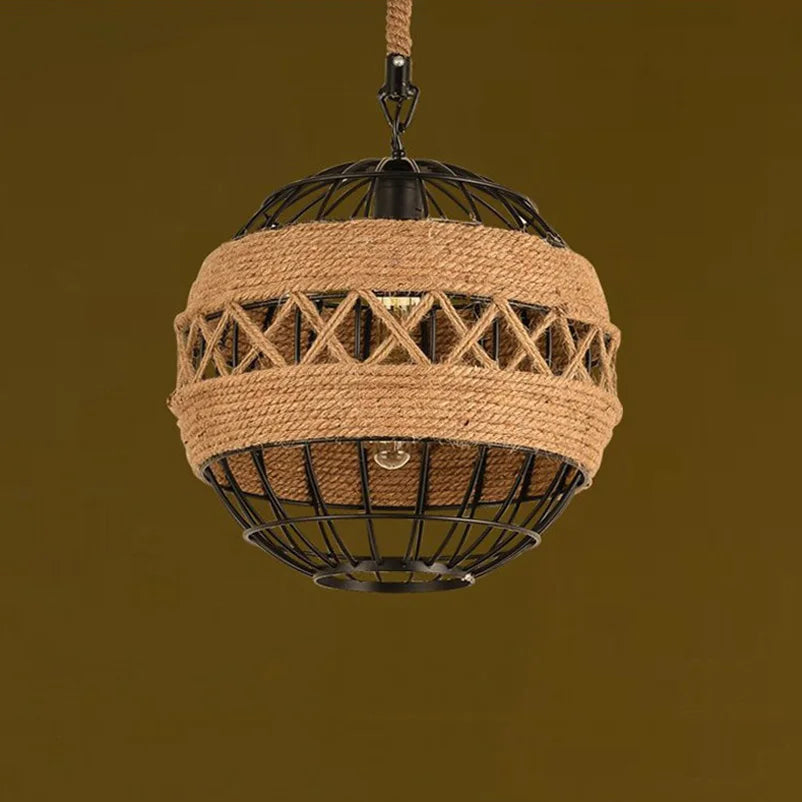 Lustre Vintage Oscar Rivage en Corde de Chanvre