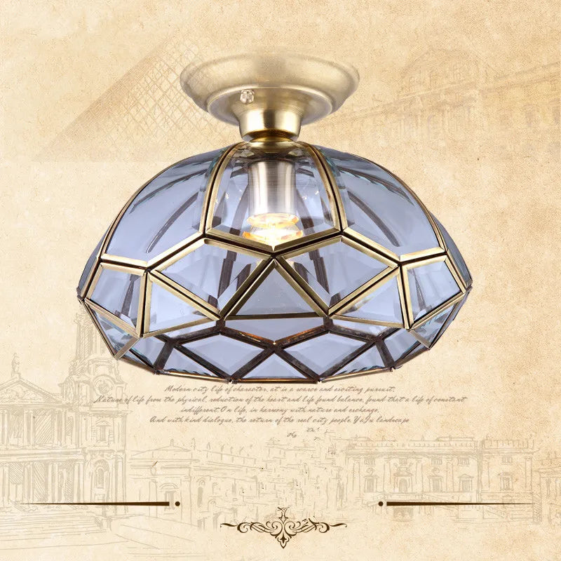 Abat-jour — Classique en cuivre avec abat-jour en verre vintage