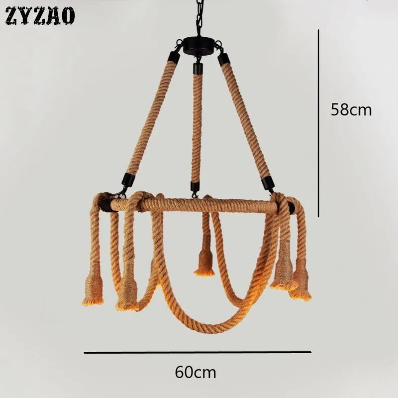 Suspension Industrielle Lucien Brume en Corde de Chanvre