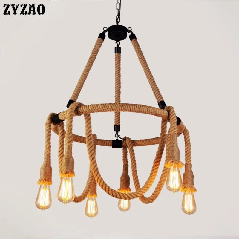 Suspension Industrielle Lucien Brume en Corde de Chanvre