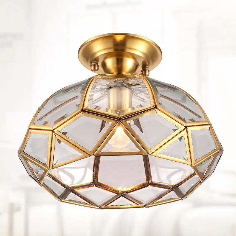 Abat-jour — Classique en cuivre avec abat-jour en verre vintage