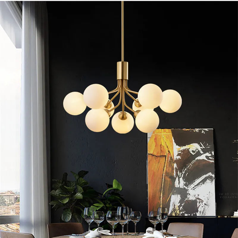 Lustre — Boule de verre nordique LED or luxe chambre cuisine lampe magique haricot Apiales lustres pour salle à manger café éclairage