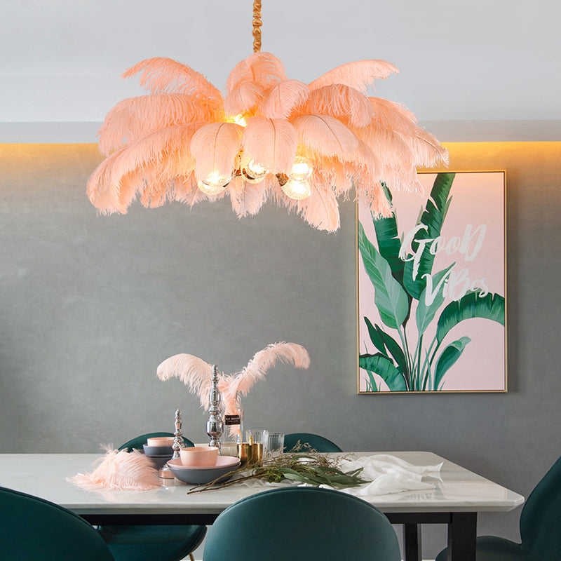 O'Moore Suspension Fleur Moderne, Cuivre/Plume, 8 Couleur, Salon - Neutralighting