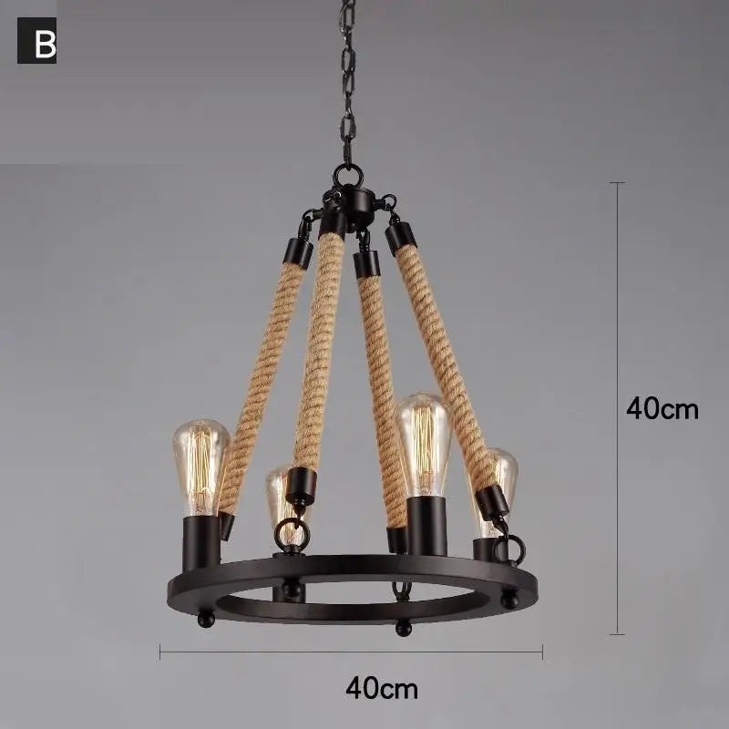 Suspension Industrielle Madeleine Brume en Corde de Chanvre — MODÈLE F / Sans ampoule E27 ; MODÈLE F / Avoir une ampoule E27