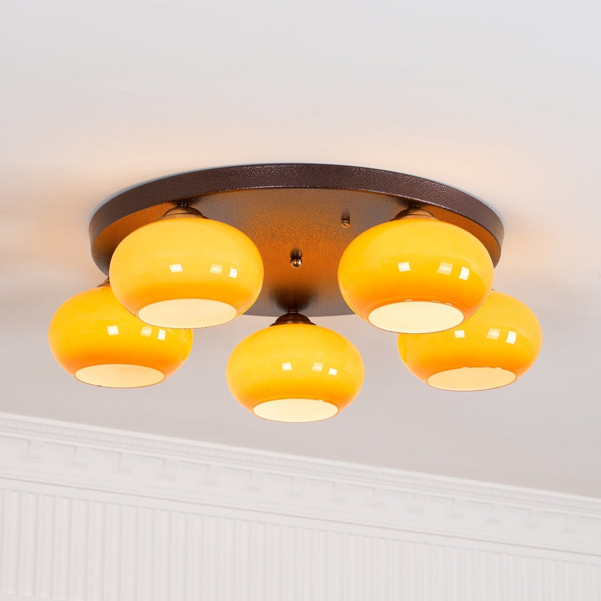 Aurevo Plafonnier 5 Lumières Verre Ambre - Neutralighting