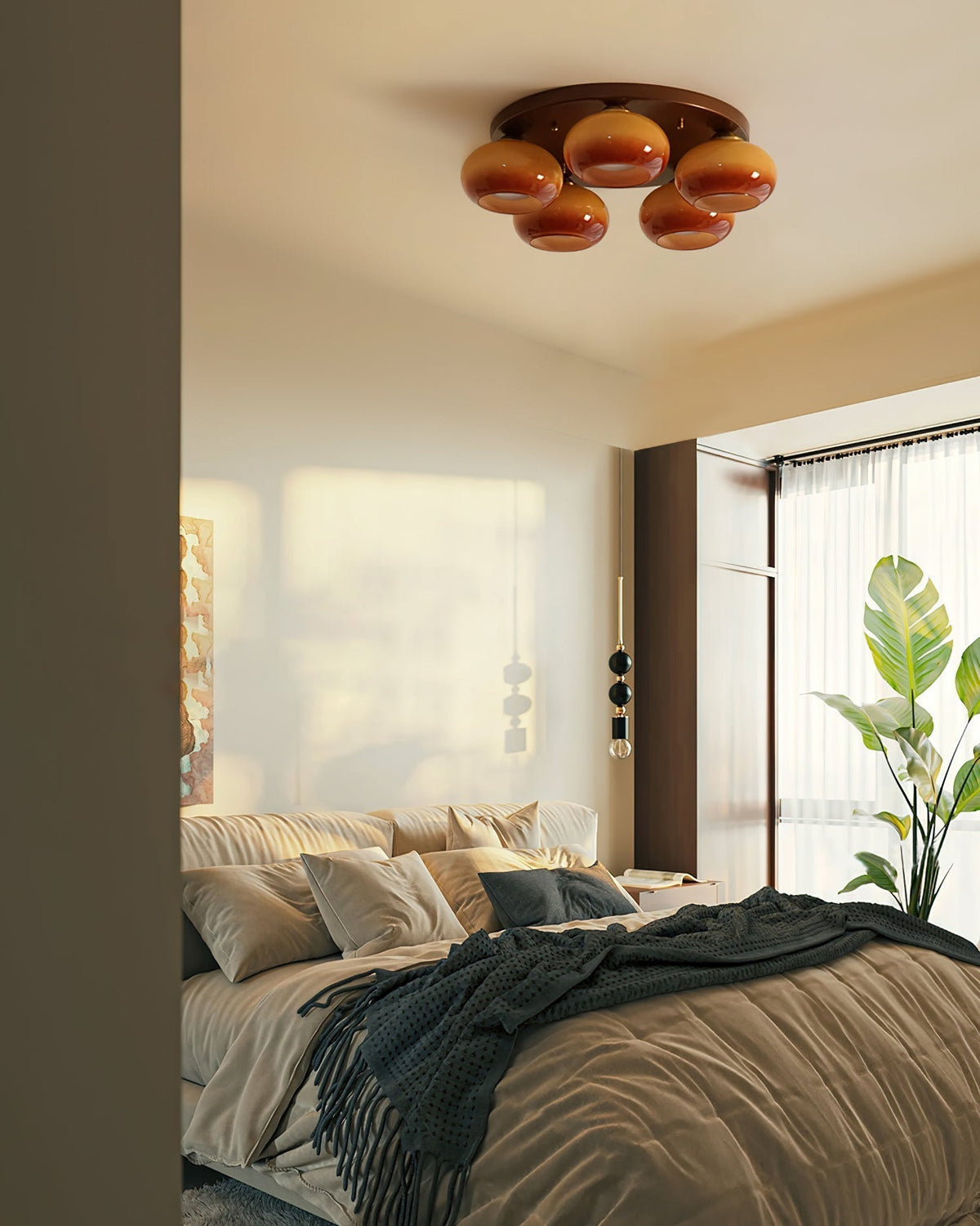 Aurevo Plafonnier 5 Lumières Verre Ambre - Neutralighting