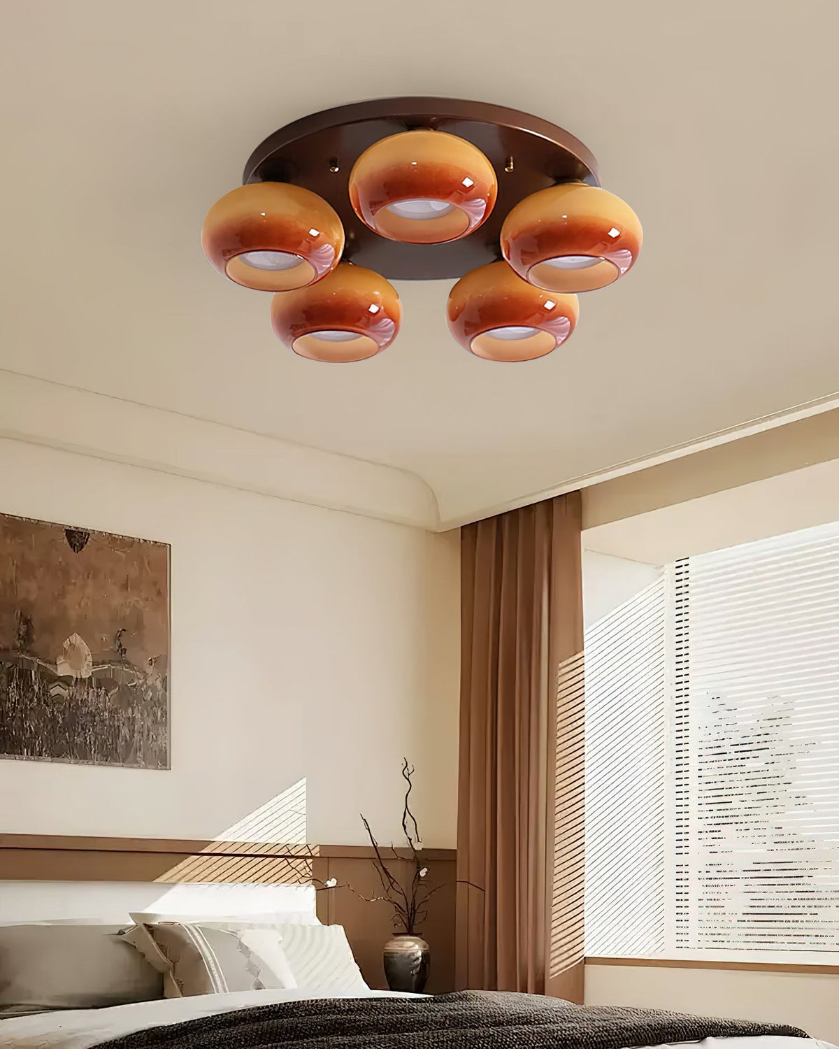 Aurevo Plafonnier 5 Lumières Verre Ambre - Neutralighting