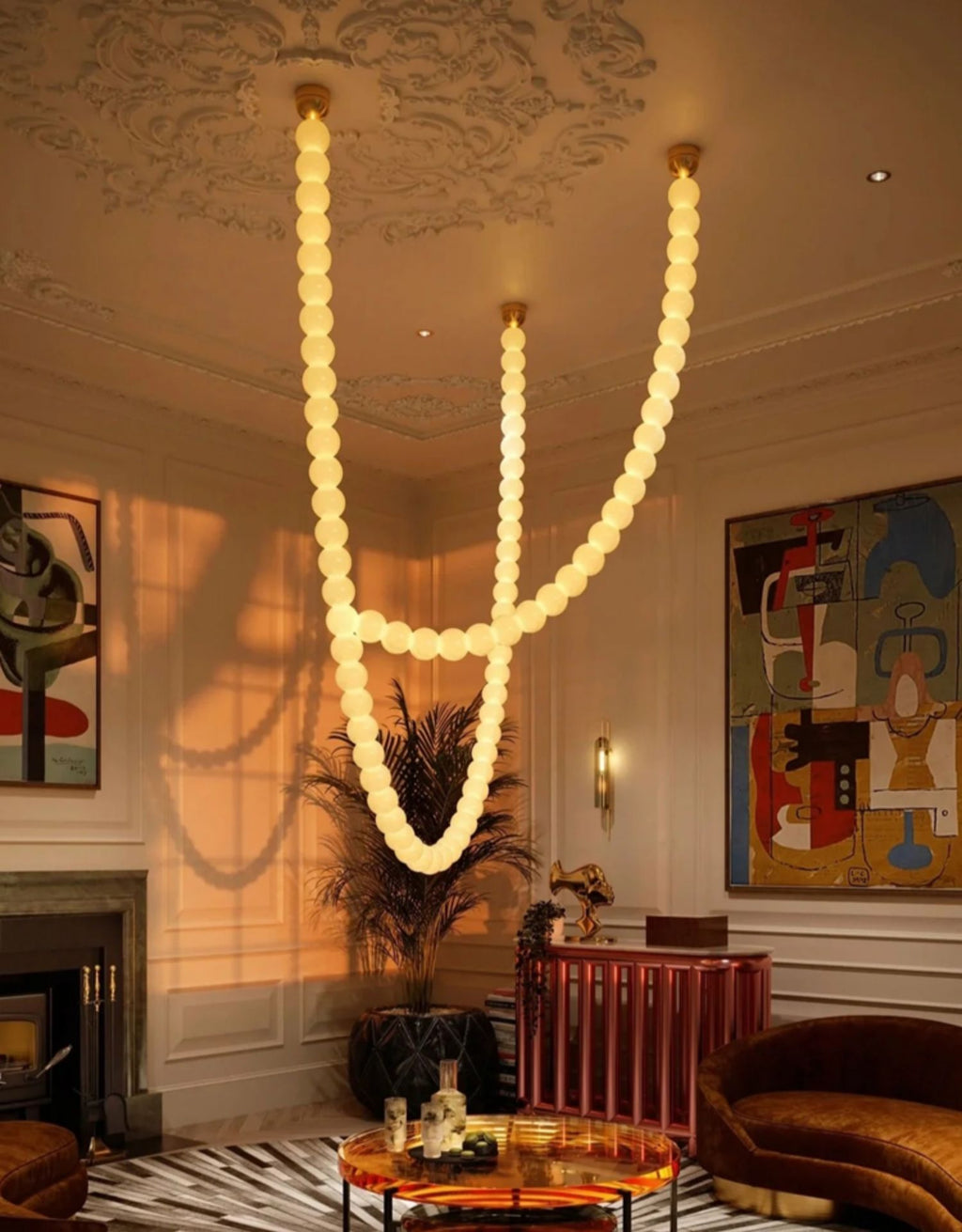 PearlCascade Lustre Perlé en Verre - Neutralighting