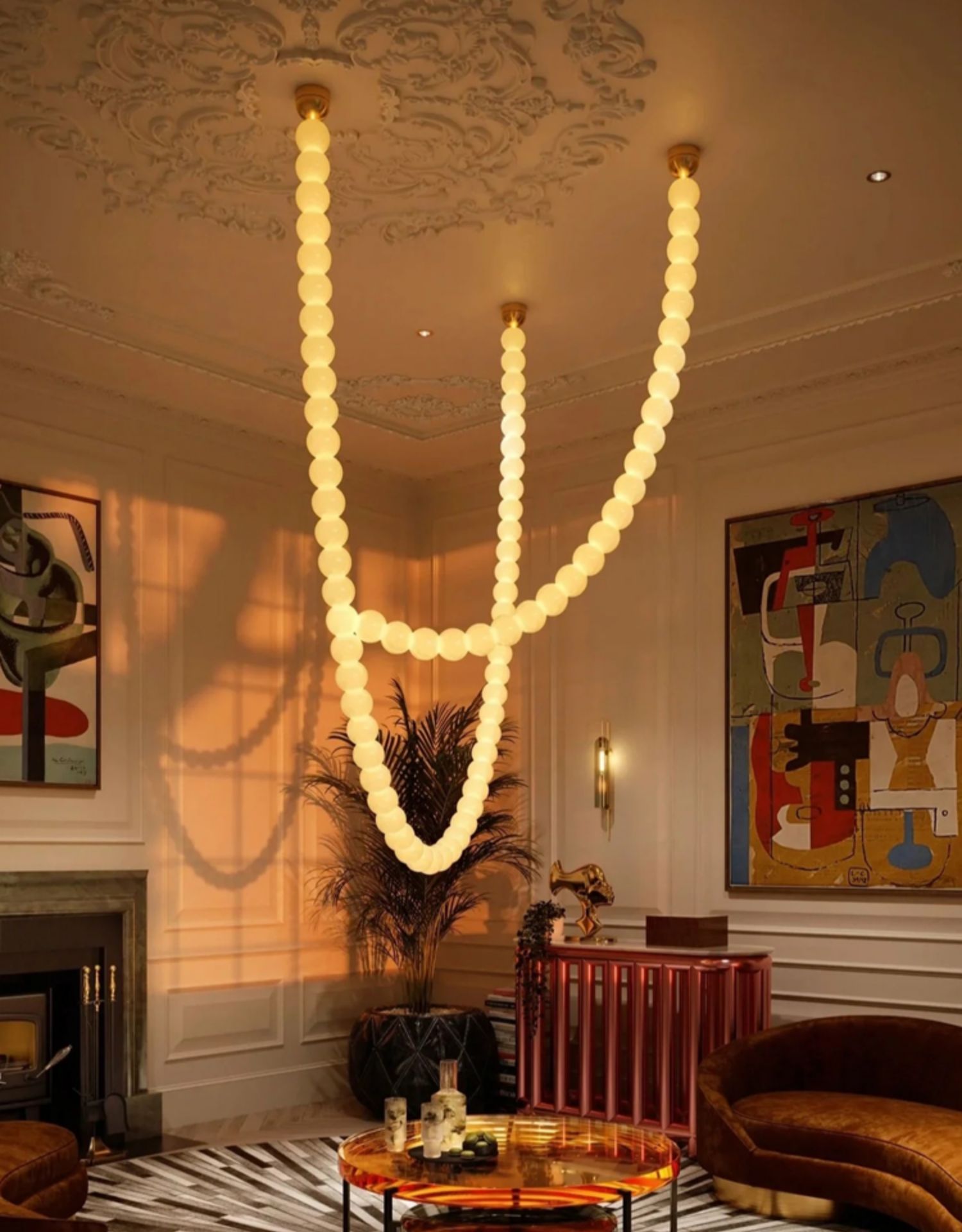 PearlCascade Lustre Perlé en Verre - Neutralighting