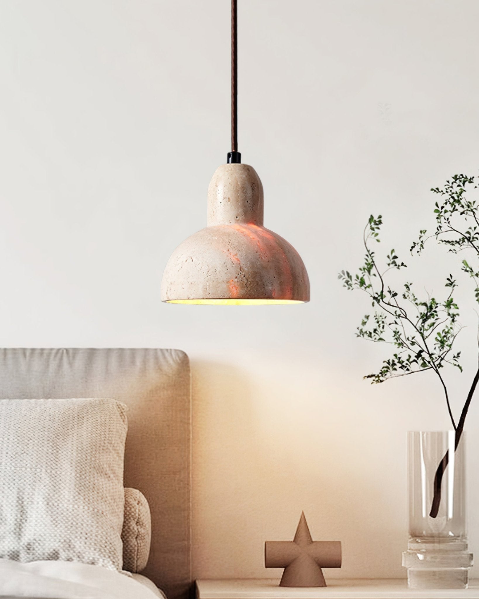 Vaelior Suspension en Travertin Abat-jour Dôme - Neutralighting