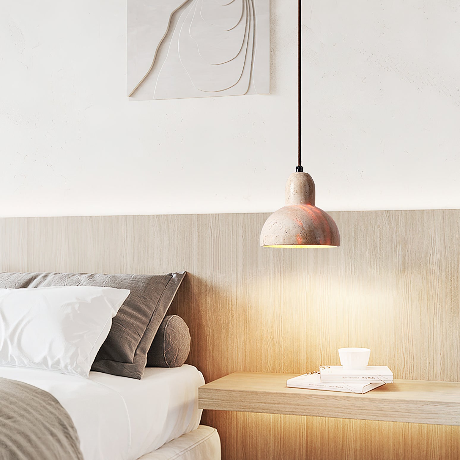 Vaelior Suspension en Travertin Abat-jour Dôme - Neutralighting