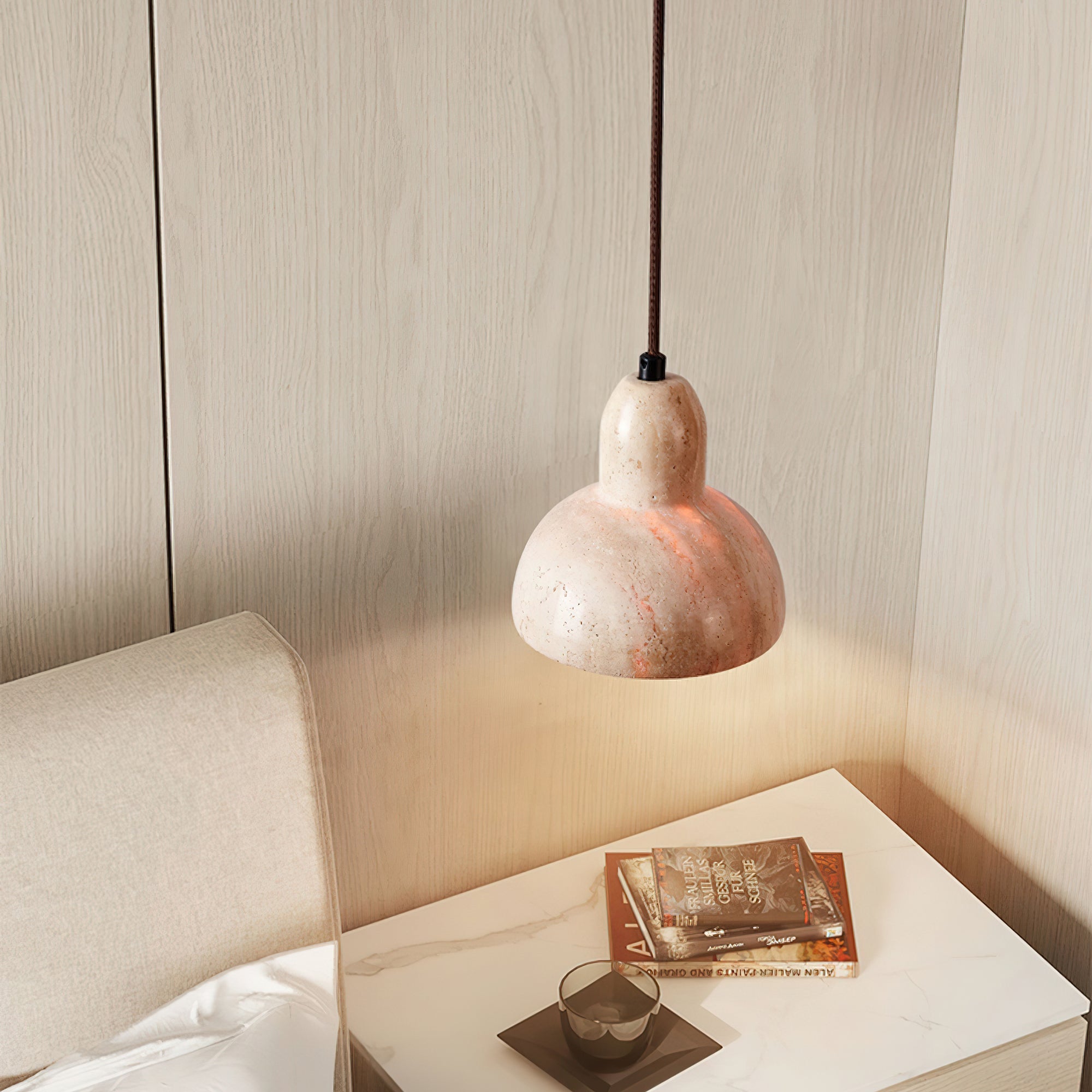 Vaelior Suspension en Travertin Abat-jour Dôme - Neutralighting