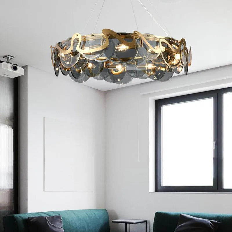 Lustre — Rond en verre et fer pour éclairage intérieur