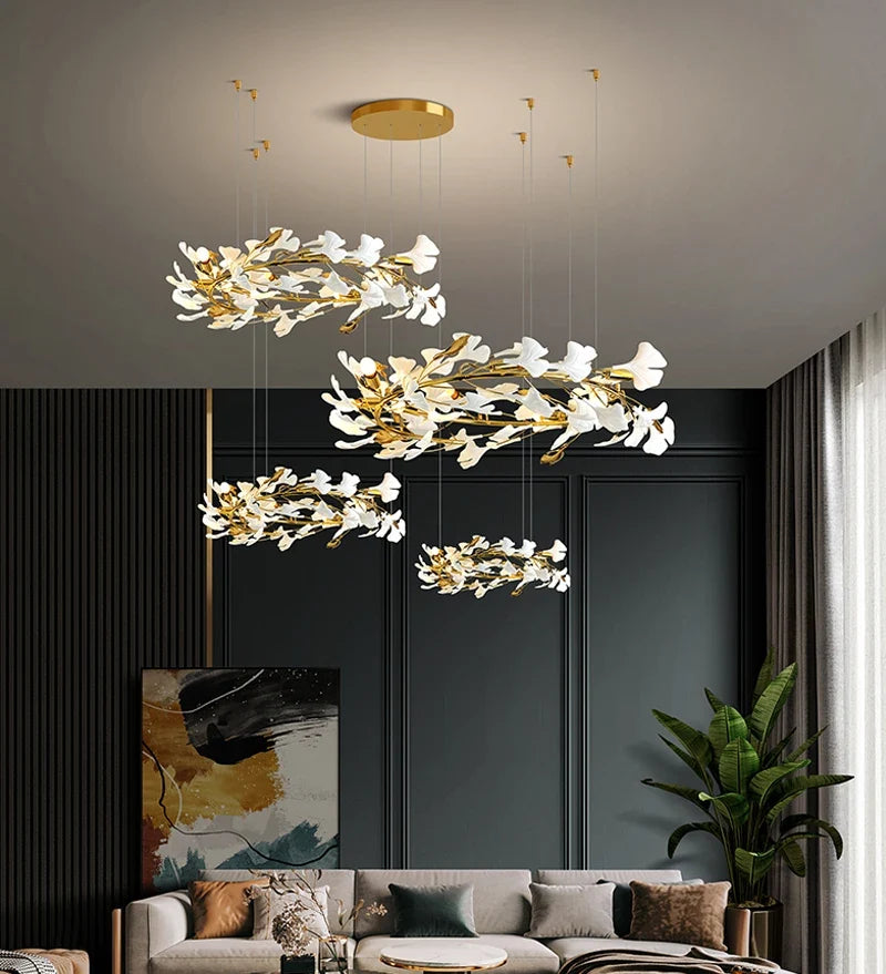 Lustre — Moderne en céramique avec pétales de LED