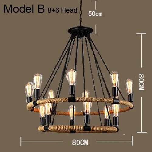 Lustre Vintage Augustine Brume en Corde de Chanvre et Métal — Tête modèle B 14