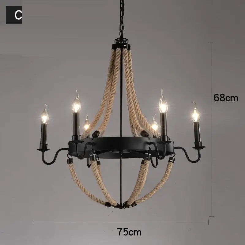 Suspension Industrielle Madeleine Brume en Corde de Chanvre — MODÈLE J / Sans ampoule E27 ; MODÈLE J / Avoir une ampoule E27