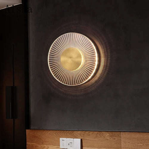 Applique murale — LED ronde en cuivre design créatif pour intérieur moderne