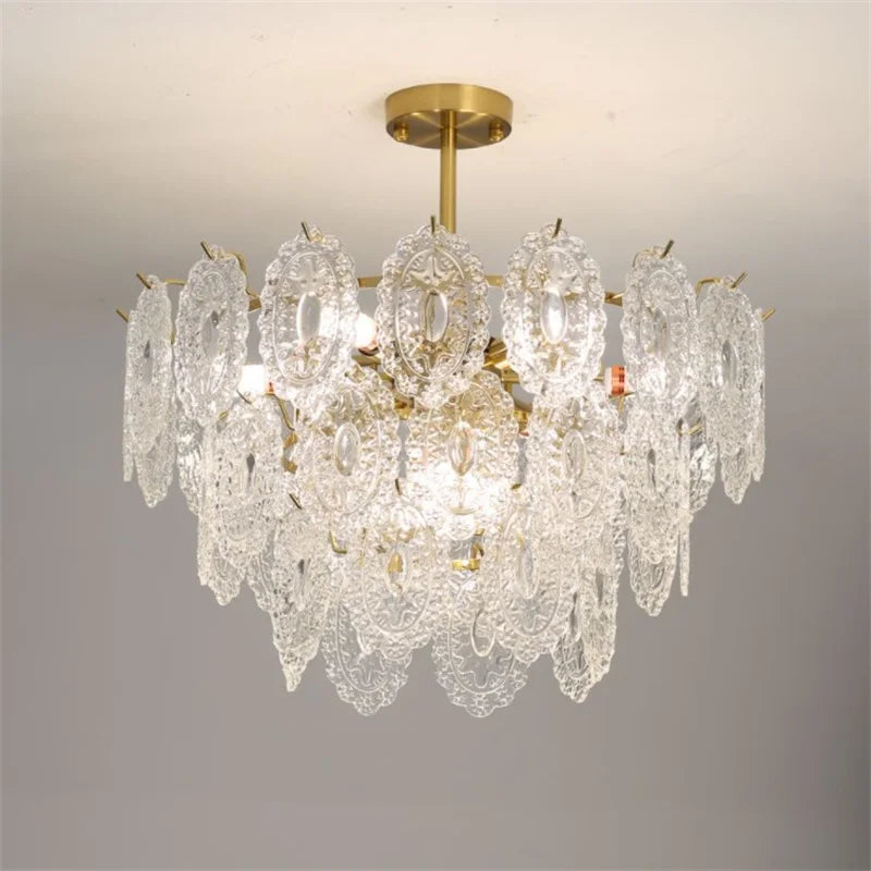 Lustre — Rond en cristal doré design moderne à LED