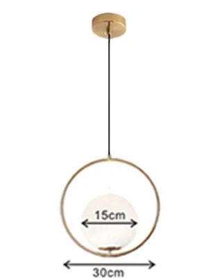 Suspension — Boule de verre nordique suspension lumières Vintage cerceau or moderne LED suspension lampe pour salon maison Loft décor industriel Luminaire