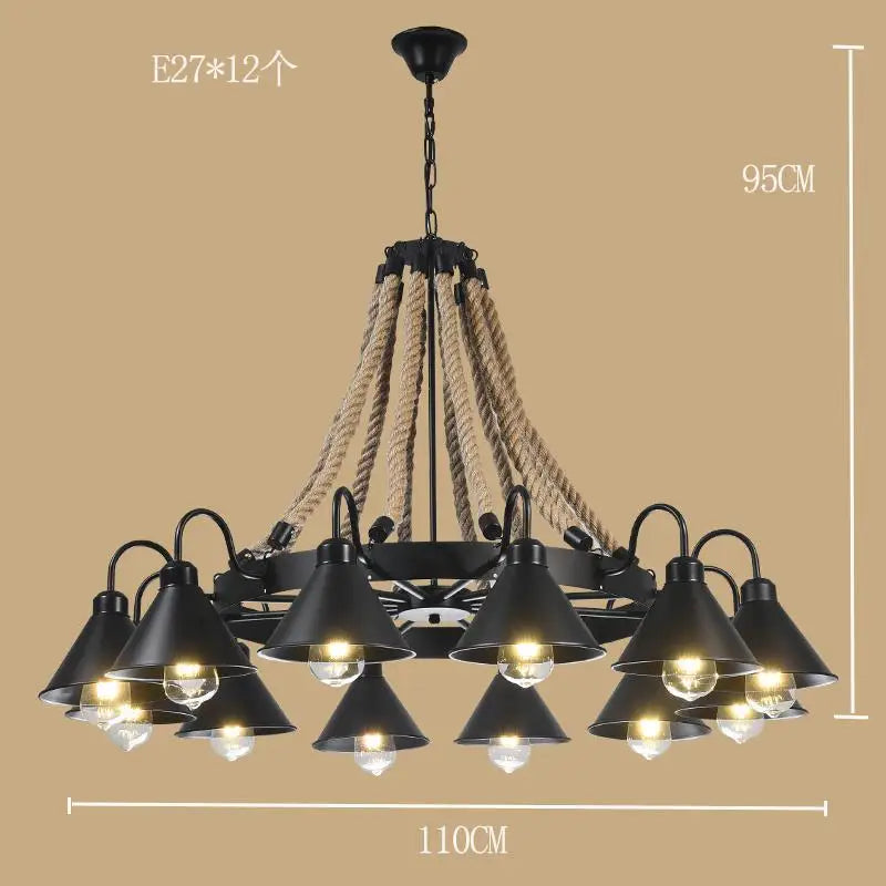 Lustre — Style industriel en ferronnerie et corde de chanvre