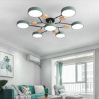 Arisha Plafonnier Rond Moderne, Métal/Bois, Blanc/Vert/Gris, Salon - Neutralighting