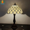Lampe de table style Tiffany européen en verre à perles de cristal 12 pouces avec base en métal pour bureau, lecture et bar Suzanne Volute - Reflets Délicats & Élégance Visuelle